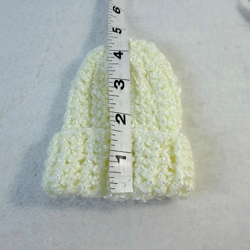 Handmade Crochet Beanie Preemie Baby Cream Like New Ribbed Knit Shower Gift